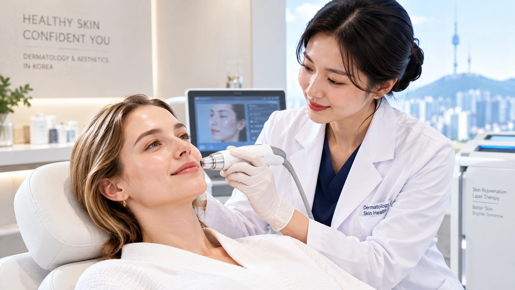 Skin treatment consultation using diagnostic imaging in a Korean dermatology clinic